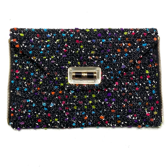 Diane Von Furstenburg Agent Karlie Confetti Tweed Zip On Clutch - Picture 2 of 15